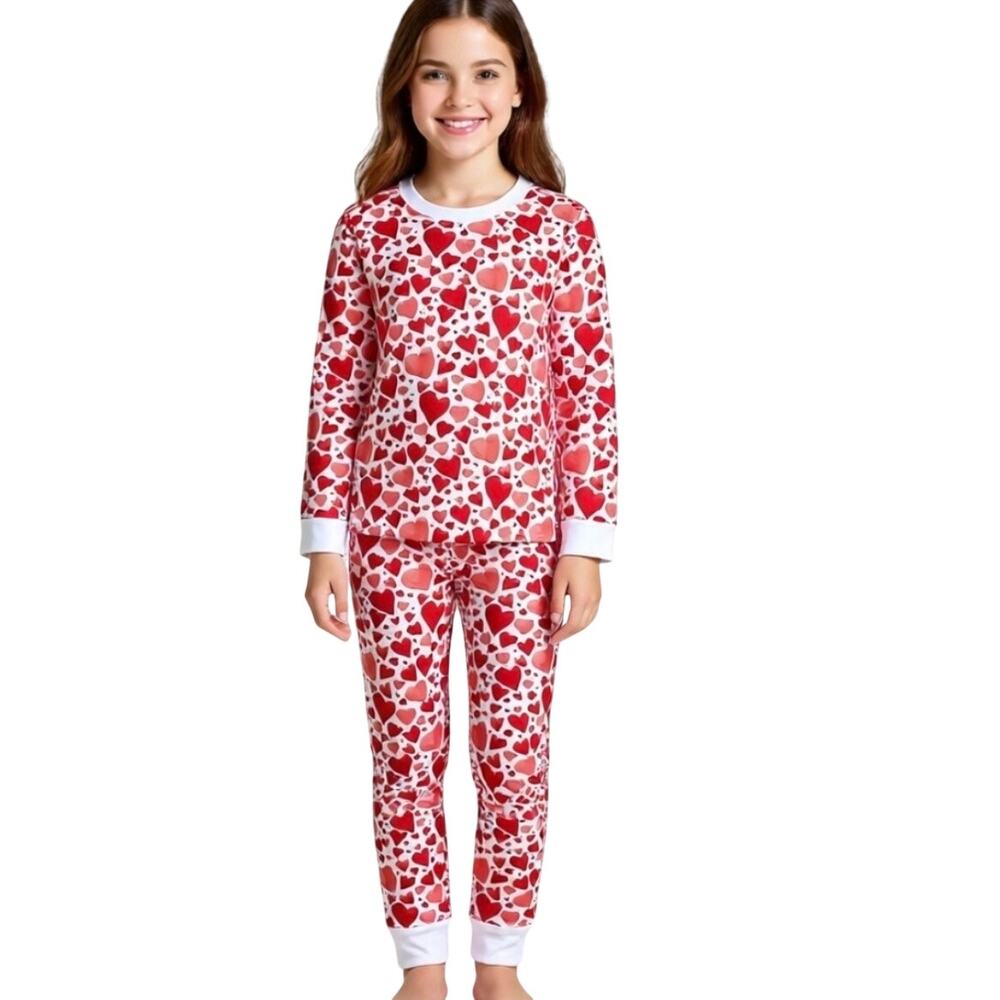 Hart + Land Heart Patterned Organic Pima Cotton Kids Pajama Set 12T
